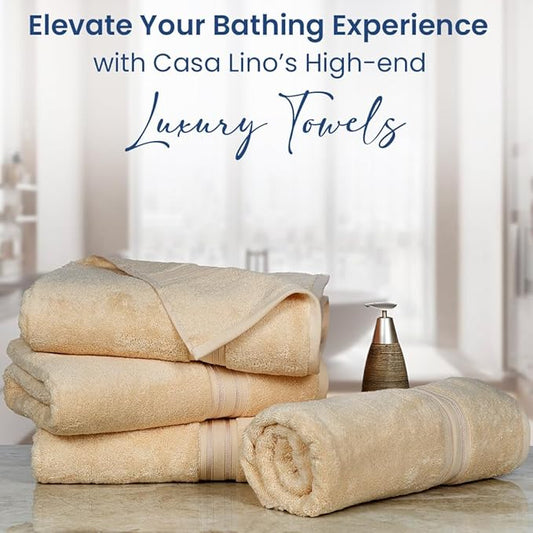 Casa Lino Set of 4 Luxury Linen Bath Towels Extra Large | 100% Soft Cotton 600 GSM Thick Absorbent Quick Dry Hotel Bathroom Towel for Home | 30"x60" | Linen