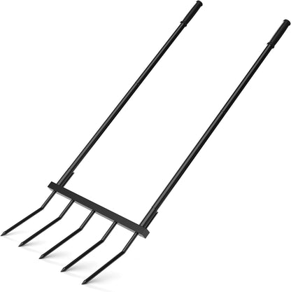 Broadfork Garden Tool Heavy Duty, 5 Tines Broad Fork for Gardening, U-Shaped Garden Fork for Loosening Soil, 20 in. Wide Broadforks for Gardening, 55 in. Heigh