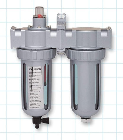 Rockwood 3/8 in. Npt 2 Stage Air Drying System Particulate Air Filter Coalescing Filter Air Pressure Regulator Combo - Metal Bowl Auto Drain Bracket Gauge