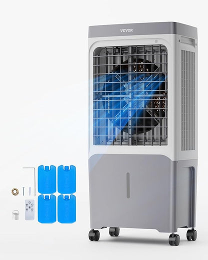 VEVOR Evaporative Air Cooler & Swamp Cooler, 1800 CFM Air Conditioner with 6.8 Gallon Water Reservoir, Remote Control, 12H Timer, 4 Ice Containers, 3 Fan Speeds, Air Humidifier, and Silent Operation
