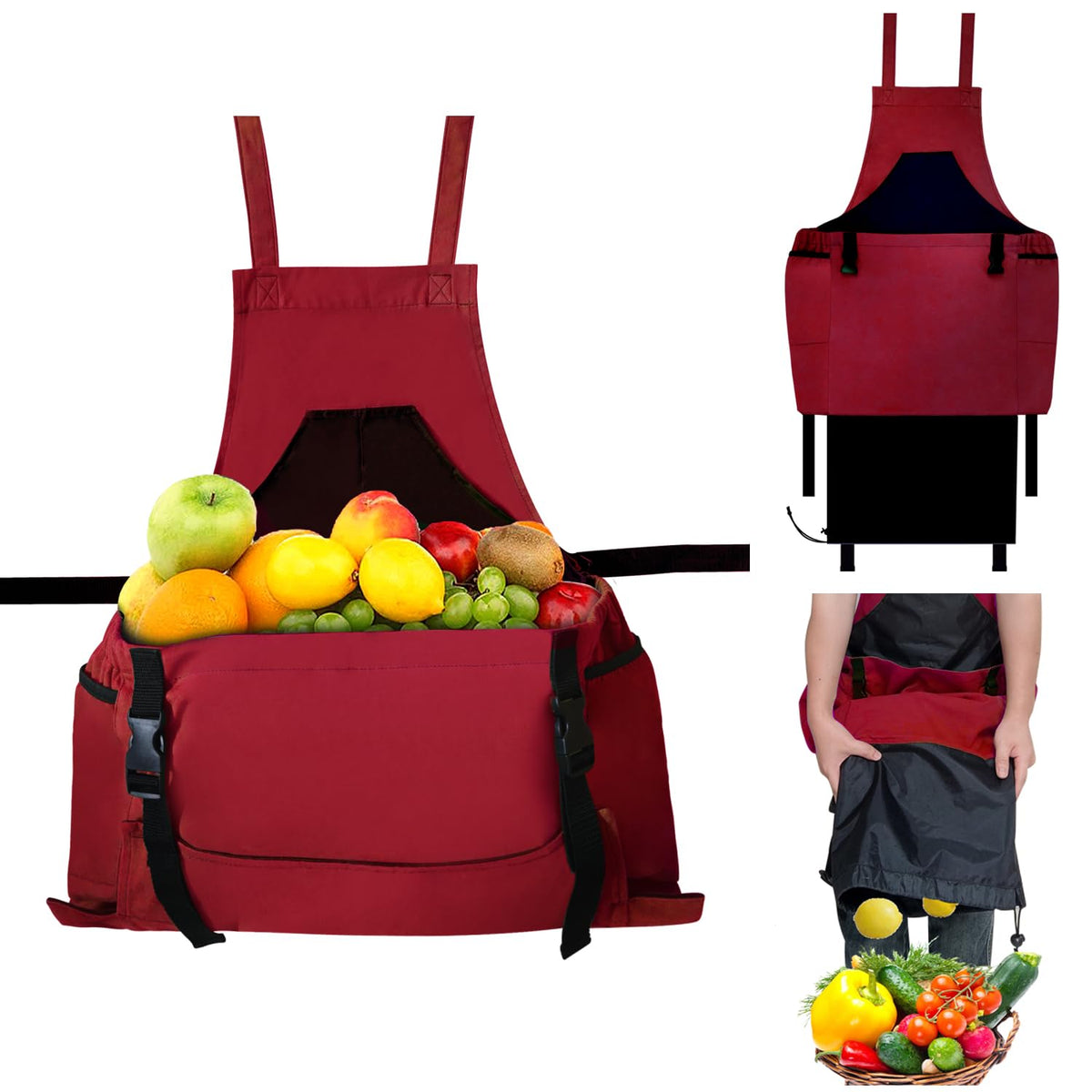 Tintsabo Gardening Apron, Harvest Apron Gardening Gifts for Men Gardening Apron with Pockets for Women, Red
