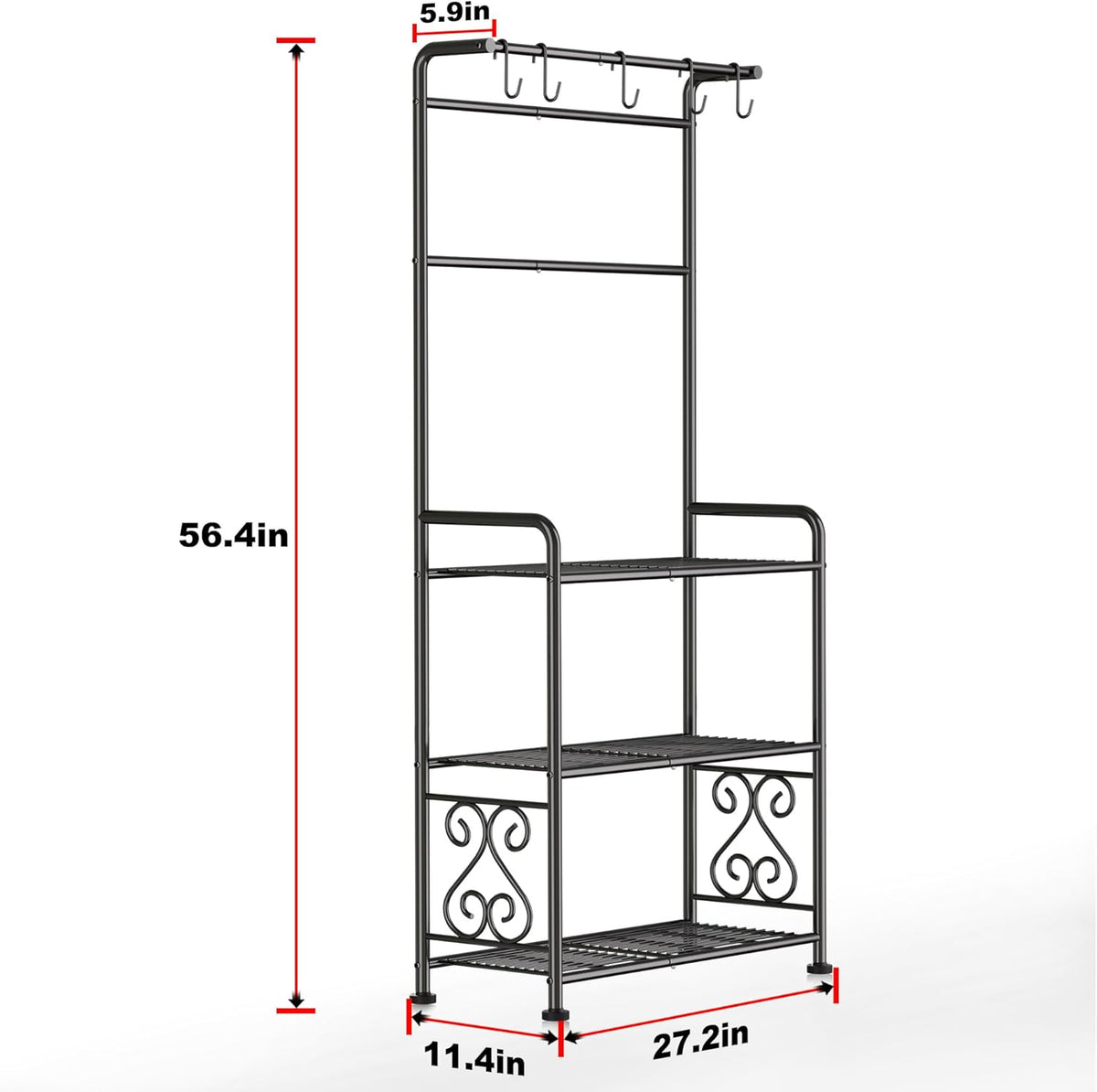 Plant Stand Indoor Outdoor Heavy Duty Metal - 56.4" Tall 3-Tier Shelf for Multiple Plants, Flowers, Rustproof Black Storage Rack for Patio, Balcony, Living Room, Garden, Includes Hooks&Adjustable Feet