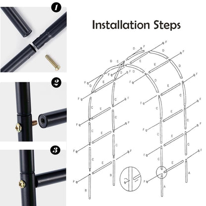 Thickened Tube Garden Arch,7.3ft Heavy-Duty Metal with 16mm Steel Tubes & 0.5mm Thickened Wall, Durable Outdoor Trellis for Climbing Plants,Roses,Garden Party,Ceremony & Decorations (Black)