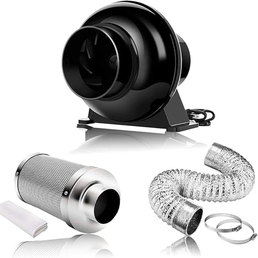 Ventilation Kit, 4 Inch Inline Fan 200 CFM Exhaust Blower, 4 Inch Carbon Fiber Filter Exhaust Fan Combo with 8 Feet Duct for Hydroponic Grow Tents and Basements