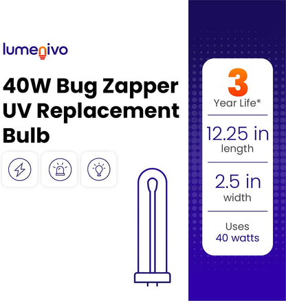 lumenivo 40 Watt Bug Zapper Bulb Replacement for Stinger B4045-4 UVB45 UV Blacklight Replacement Bulb for Bug Zapper Outdoor and Indoor Fly Trap for Home - 2 Bulbs