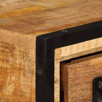 Rustic Solid Mango Wood Sideboard Cabinet 25.6 x 11.8 x 27.6 Inches, Unique Grain Patterns and Decorative Inlays for Living Dining Room Storage Organizer