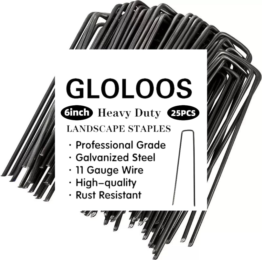 6 inch 25 Pack Black Galvanized Landscape Staples 11 Gauge Garden Stakes Pins Anti-Rust Ground Stakes U-Shaped Tent Stakes are Used for Weed Barrier, Irrigation Tubing, Yard Lawn, Landscape Fabric