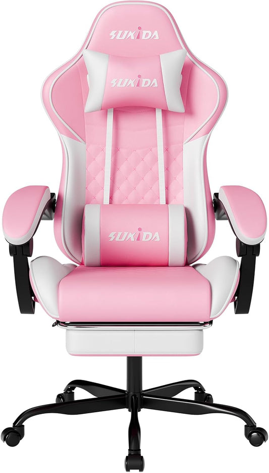 Ergonomic Video Gamer Chairs Gaming Computer Chairs Gamer Chairs for Adults Massage Lumbar Support Swivel Height Adjustable Headrest Backrest