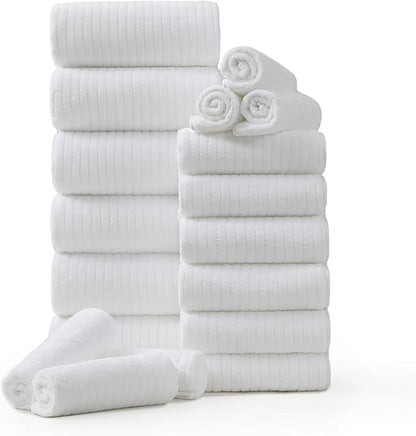 18 Piece Family Bath Towel Set Include 6 Bath Towels,6 Hand Towels and 6 Washcloths Soft Bathroom Towel with Hanging Loops,Highly Absorbent Quick Dry Towels Set for Bathroom,Hotel and Spa-White
