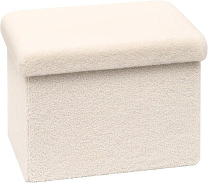 B FSOBEIIALEO Storage Ottoman Cube Small Sherpa Ottoman Foot Rest, Foldable Portable Boucle Ottomans, Faux Teddy Fur, Cream White 16.5"x12.6"x12.6"