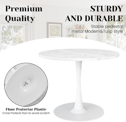 DKLGG White Marble Round Dining Table, 39.1" Tulip Kitchen Dining Table for 4-5 People with MDF Table Top & Pedestal Base, Mid-Century End Living Room Table