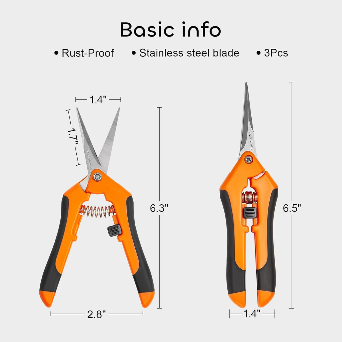 GROWNEER 3 Packs 6.5 Inch Pruning Shears Gardening Hand Pruning Snips Gardening Scissors with Straight Stainless Steel Precision Blades