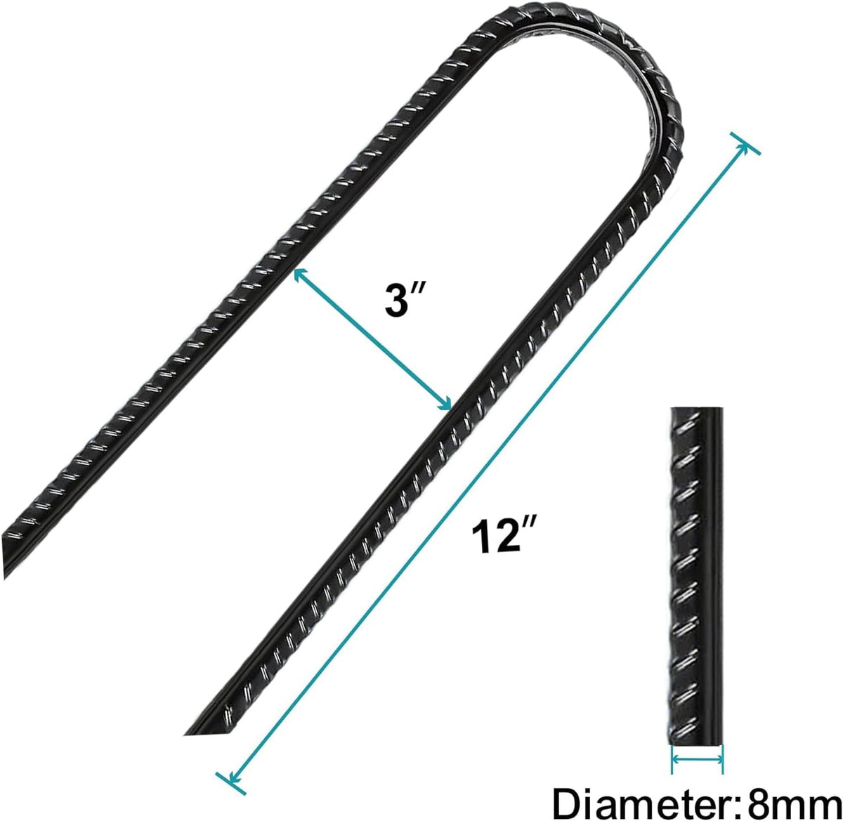 Eurmax USA Ground Anchors, Heavy Duty Ground Stakes, Trampoline Stakes, Tent Stakes Anchor Kit for High Wind, 12” Galvanized Steel Rebar Stakes, Metal Stakes, Trampoline Accessories,Pack of 8(Black)