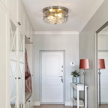 2-Light Flush Mount Ceiling Light Farmhouse Kitchen Island Ceiling Light with Bubble Glass Close to Ceiling Light Fixture for Living Room Bedroom Foyer Hallway