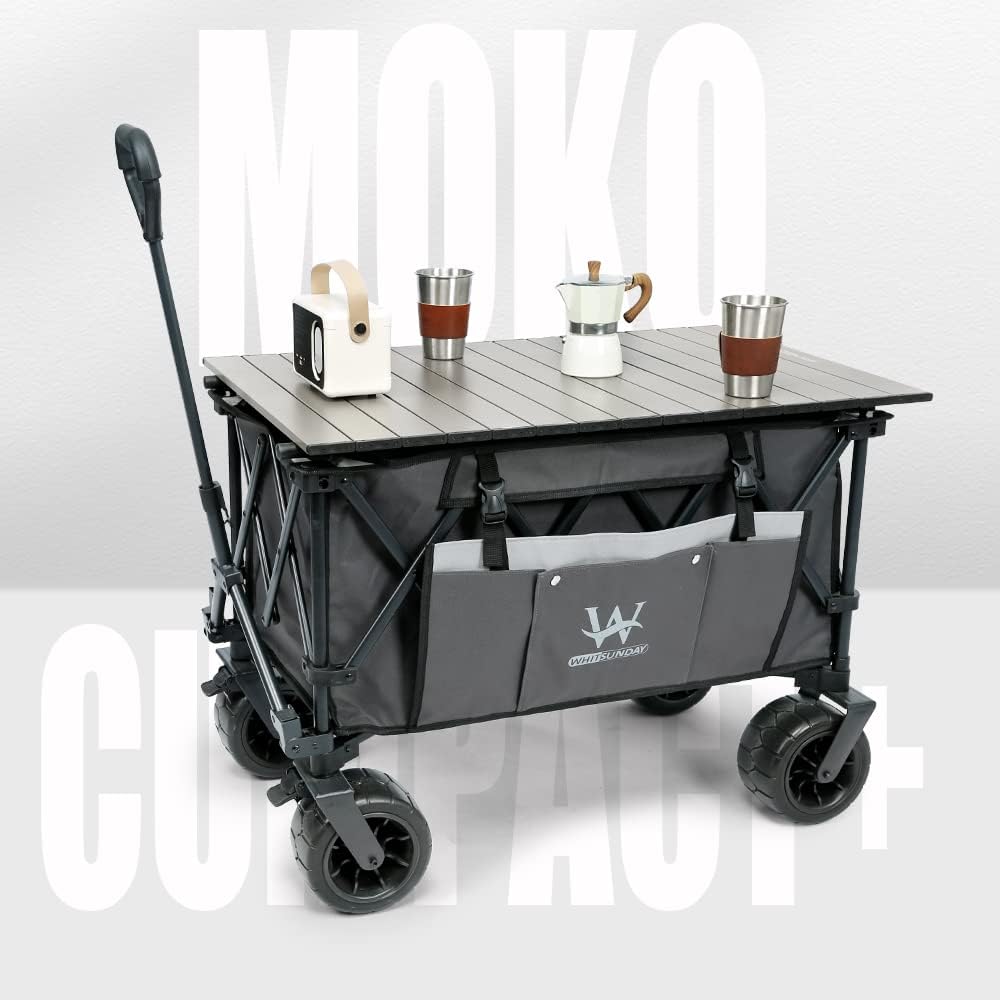Whitsunday Collasible Wagon, Large Capacity 400Lbs, All-Terrain Wheels Heavy Duty Utility Wagon for Gardening Shopping Fishing Camping Outdoor Picnic Grey