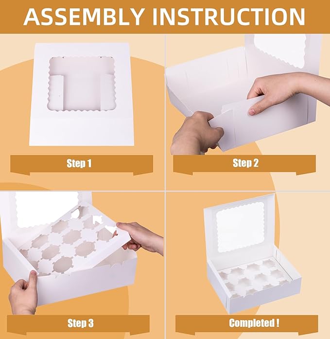 15-Set Cupcake Boxes Hold 12 Standard Cupcakes, Food Grade Cupcake Holders Bakery Carrier Boxes with Windows and Inserts for Cupcakes, Muffins and Pastries (White-15 Pack)