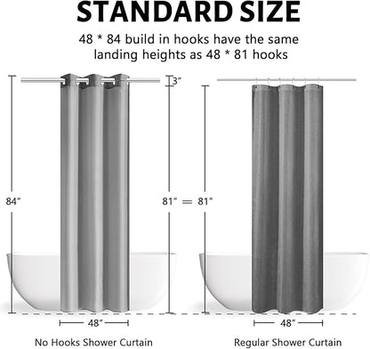 Furlinic No Hook Stall Shower Curtain Fabric,48" Wide Small Narrow Bathroom Curtain with 6 Plastic Built-in Grommets,Waterproof & Machine Washable,Hotel Style,Light Grey,48x84 Inch