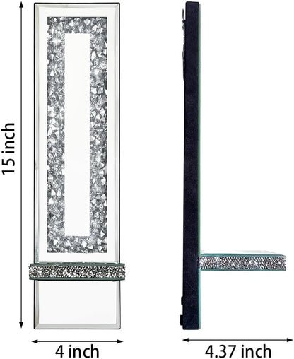 Pibeyer Mirrored Candle Sconces with Acrylic Diamond, Crushed Diamond Wall Candle Holders, Home Decor