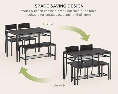 Gizoon Kitchen Table and 2 Chairs for 4 with Bench, 4 Piece Dining Table Set for Small Space, Apartment