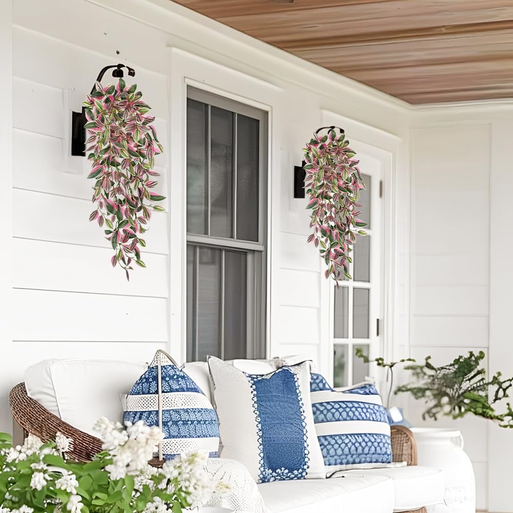 DILATATA Fake Hanging Plants Artificial Hanging Plants 22" Faux Wandering Jew Hanging Leaves Plant for Wall Shelf Home Indoor Outdoor Decor - 5 Pack