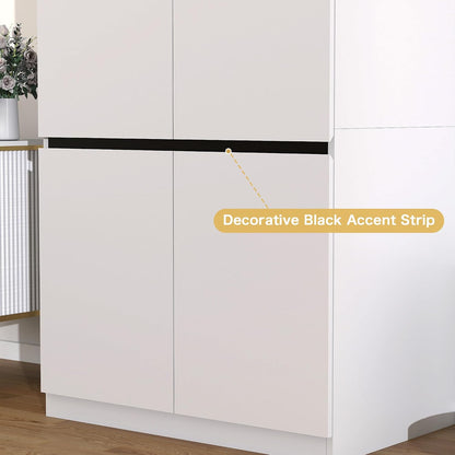 White Armoire Wardrobe Closet: 74" Wooden Wardrobe Closet with 8 Doors, Bedroom Armoires with Hanging Rod, Tall Closets Cabinet for Hanging Clothes (126")