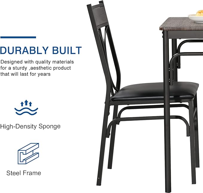 VECELO Kitchen Dining Room Table Set with 4 Chairs for Small Space, Apartment,Metal Steel Frame