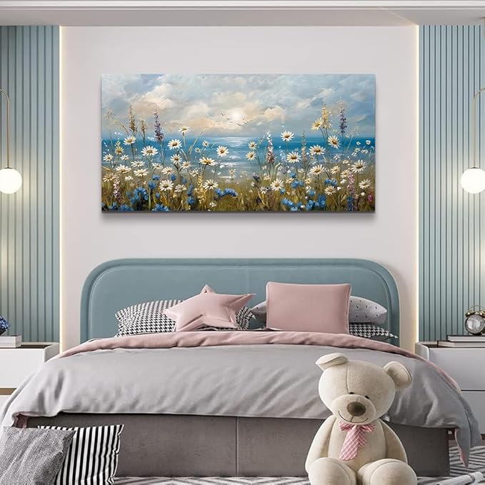 Large Wall Decor for Living Room Canvas Wall Art for Office Modern Wall Decorations for Bedroom White Flower Landscape Paintings Farmhouse Pictures Artwork Room Home Decor 48x24