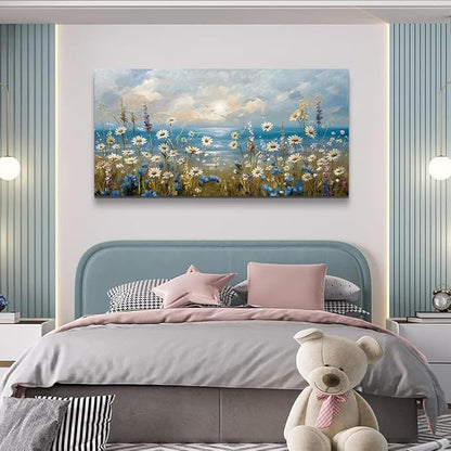 Large Wall Decor for Living Room Canvas Wall Art for Office Modern Wall Decorations for Bedroom White Flower Landscape Paintings Farmhouse Pictures Artwork Room Home Decor 48x24