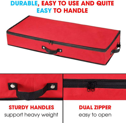 Wrapping Paper Storage Container | Under Bed Gift Wrap Organizer for 30 Inch Rolls | 31”x13.5”x4.5” | 600D Oxford Material | Box Holder with Pockets for Ribbon, Bows, and Accessories (Red)