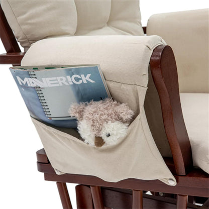 5Pcs Velvet Glider Rocker Replacement Cushions Set with Side Storage Pockets Washable & Non Slip Beige