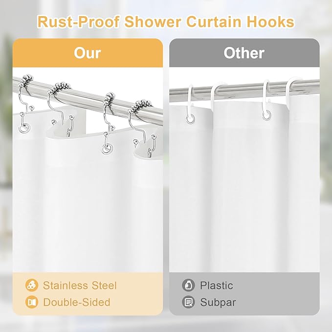 3 in 1 Shower Curtain Set, Charcoal Grey Waffle Fabric Modern Shower Curtain and PEVA Liner Set with 12 Stainless Steel Shower Curtain Hooks, Dark Grey, 72 W x 72 H
