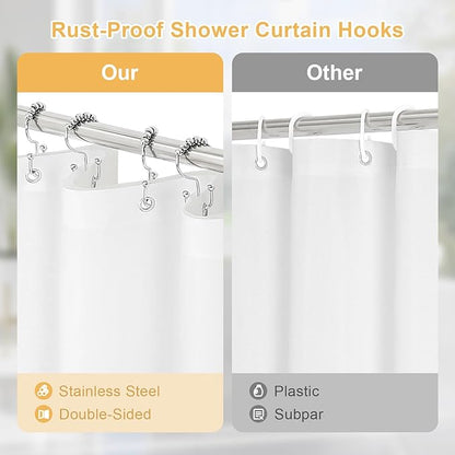 3 in 1 Shower Curtain Set, Brown Waffle Shower Curtain and PEVA Liner Set with 12 Stainless Steel Shower Curtain Hooks, Waterproof Fabric Shower Curtains for Bathroom, 72 W x 72 H