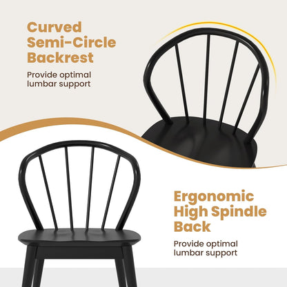 Giantex Wooden Dining Chairs Set of 2, Black Windsor Kitchen Chair w/High Spindle Back & Rubber Wood Legs, Wide Seat & Curved Backrest, Farmhouse Side Chairs, Armless Accent Chair for Home Restaurant