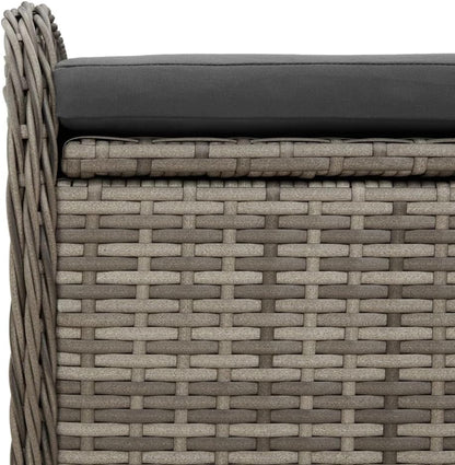 Storage Bench Grey PE Rattan Outdoor Seating with Hidden Storage Box and Cushion, 45.3 x 20.1 x 20.5 Inch Powder-Coated Steel Frame Furniture for Garden and Patio