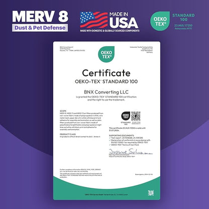 BNX TruFilter 20x20x2 Air Filter MERV 8 (4-Pack) - MADE IN USA – Dust & Pet Defense Electrostatic Pleated Air Conditioner HVAC AC Furnace Filters for Dust, Pet, Mold, Pollen MPR 600 – 700 & FPR 5
