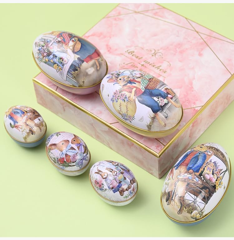 Small Easter Egg Shaped Tin - 2.5" Pocket-Sized Bunny Metal Egg, Mini Portable Pill & Trinket Case, Adorable Easter Party Favor