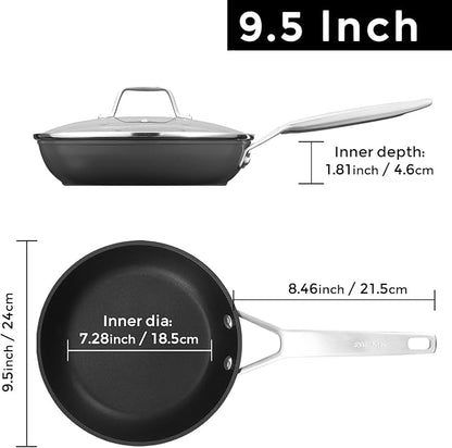 MsMk 9 1/2 Inch Small Egg Pan with Lid, Titanium and Ceramic Nonstick Omelette Pan,Scratch-resistant, Induction Egg Skillet, Oven Safe to 700°F Pan for Cooking, Dishwasher Safe