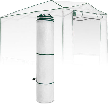 EAGLE PEAK Woven Replacement Cover for 8x6 Portable Walk-in Pop up Greenhouse, Front and Rear Roll-Up Zipper Entry Doors and 4 Roll-Up Side Windows (Frame Not Included), White