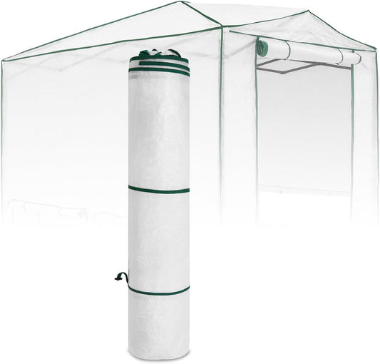 EAGLE PEAK Woven Replacement Cover for 8x6 Portable Walk-in Pop up Greenhouse, Front and Rear Roll-Up Zipper Entry Doors and 4 Roll-Up Side Windows (Frame Not Included), White