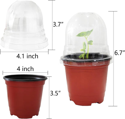 Plant Nursery Pots with Humidity Domes, 25 Sets 4 Inch Soft Nursery Pots Quality Ones (25 Red Pots + 25 Clear Lids), Seeds Starter Pots Small Planter Containers