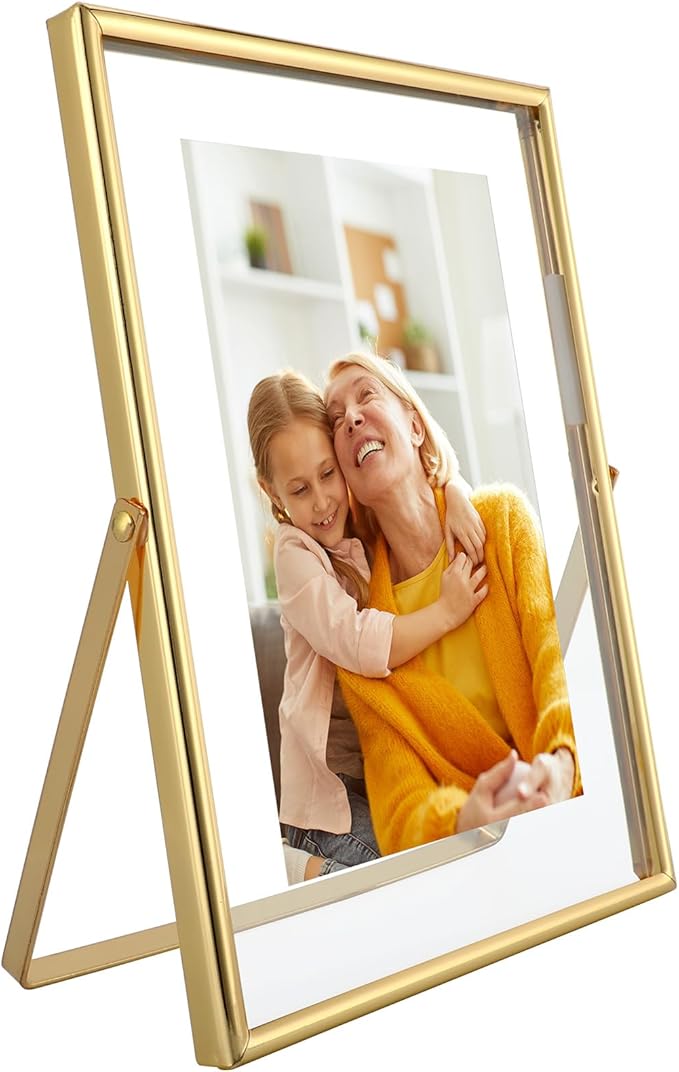 Gold Floating Frame, 5"x7", Vertical, For Picture 4x6, 3.5x5, 2x3 with Floating Effect, Small Tabletop Photo Frame, Classy For Anniversary, Wedding, or Birthday