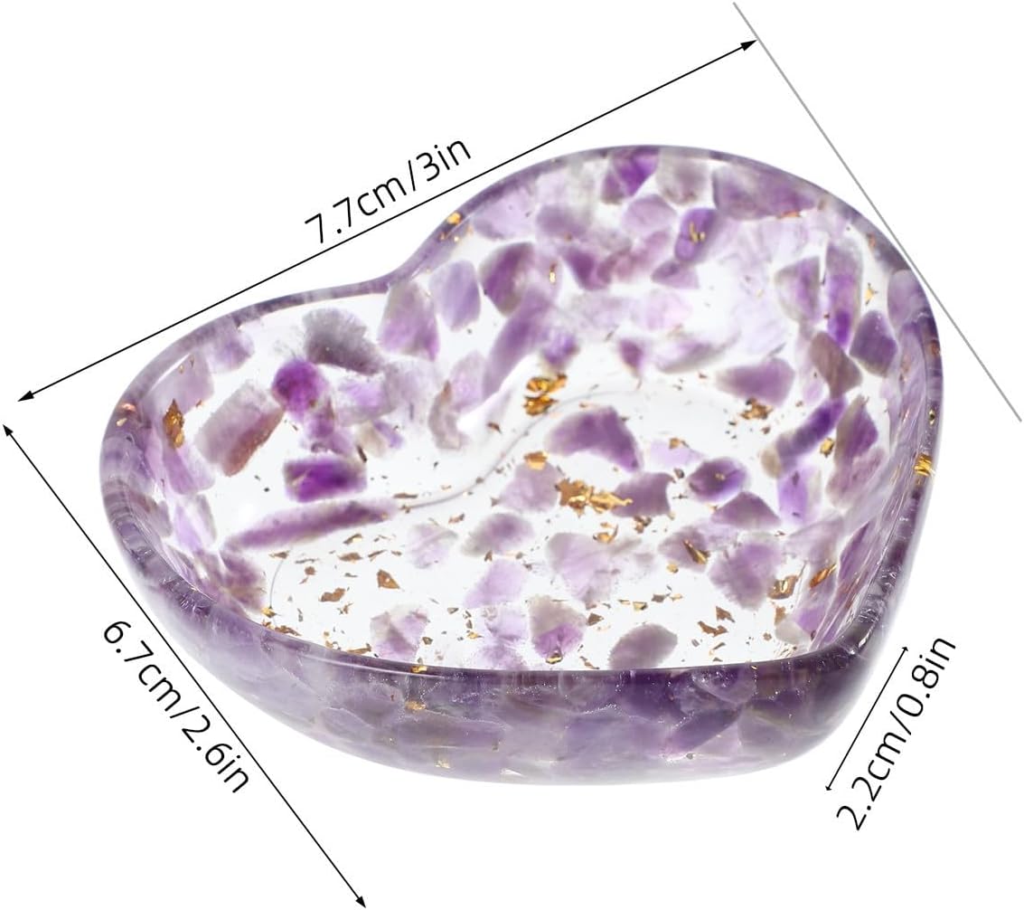 Unomor Heart Shaped Resin Candle Holder with Crystal Bowl Handpolished Decorative Candle Cup Base for Bedroom and Home Decor Unique Texture