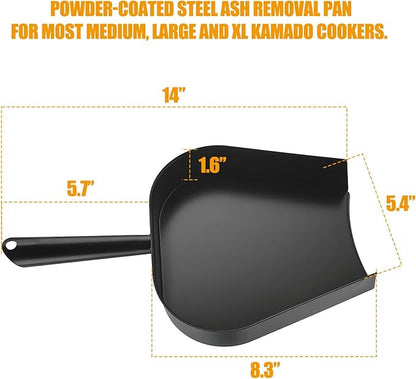 Ash Removal Pan and Ash Tool Poker for Big Green Egg, Kamado Joe, Pit Boss, Louisiana, Grill Dome, Vision Grills, Char-Griller Kamado/Ceramic Grill, w/Universal Cast Iron Cooking Grate Lifter