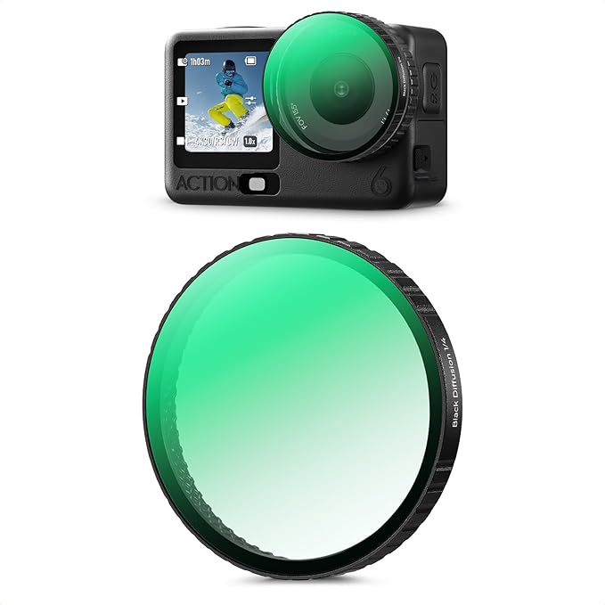 K&F CONCEPT Snap On Black Diffusion 1/4 Filter Compatible with DJI Osmo Action 6, Creative Mist Cinematic Effect Filters, Multi-Coated/Optical Glass/Aluminum Alloy Frame Action Camera Accessories