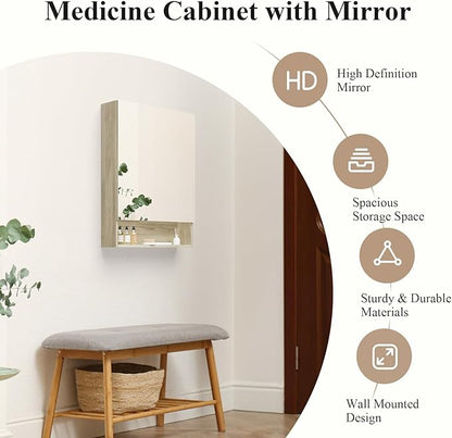 Bathroom Medicine Cabinet Mirror, 32" x 24" Bathroom Mirror with Storage, Medicine Cabinet Organizer with Single Door for Laundry Room, Entryway