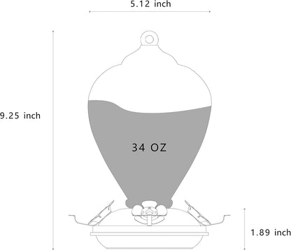 Hummingbird Feeders, 34OZ Hand Blown Glass Hummingbird Feeder for Outdoors Hanging with Ant MoatHooks, Perfect for Gardening Yard Patio Decor Gifts (Blue Mermaid)