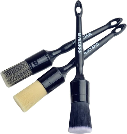 3pcs Car Detailing Brush Set-1pcs Boars Hair Car Detailing Brushes,1pcs Ultra Soft No Scratch Detailing Brush for Air Vent,Leather Seat 1pcs Detail Brushes car Detailing for Interior Exterior