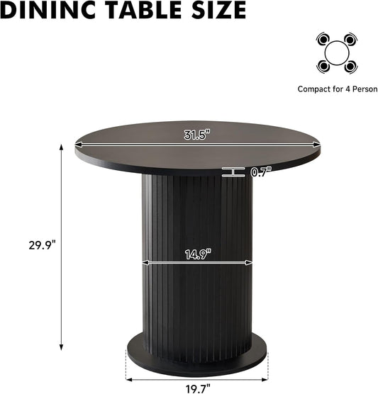 31.5" Round Dining Table for 2, Modern Small Pedestal Kitchen Table, Space Saving, for Apartment Dining Living Room,Black