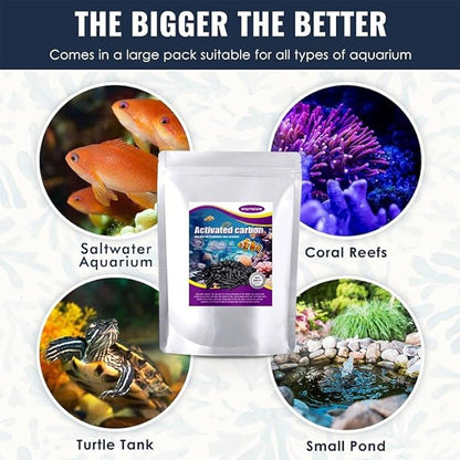 Activated Carbon Pellets for Aquarium Filter Media Activated Charcoal Bulk Fish Tank Charcoal Pellets Carbon Aquarium Filter for Fish Tanks, Freshwater,Saltwater (1.1lb with Mesh Bag)