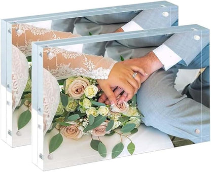 Small Acrylic Picture Frame 2.5x3.5 Clear Double Sided Magnetic Photo Frames Acrylic Business Card Frame for Office School Home Decoration 20mm Thick